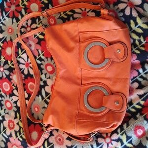 Retro Orange and Silver Vegan Leather Large Slouch Convertable Shoulder Bag